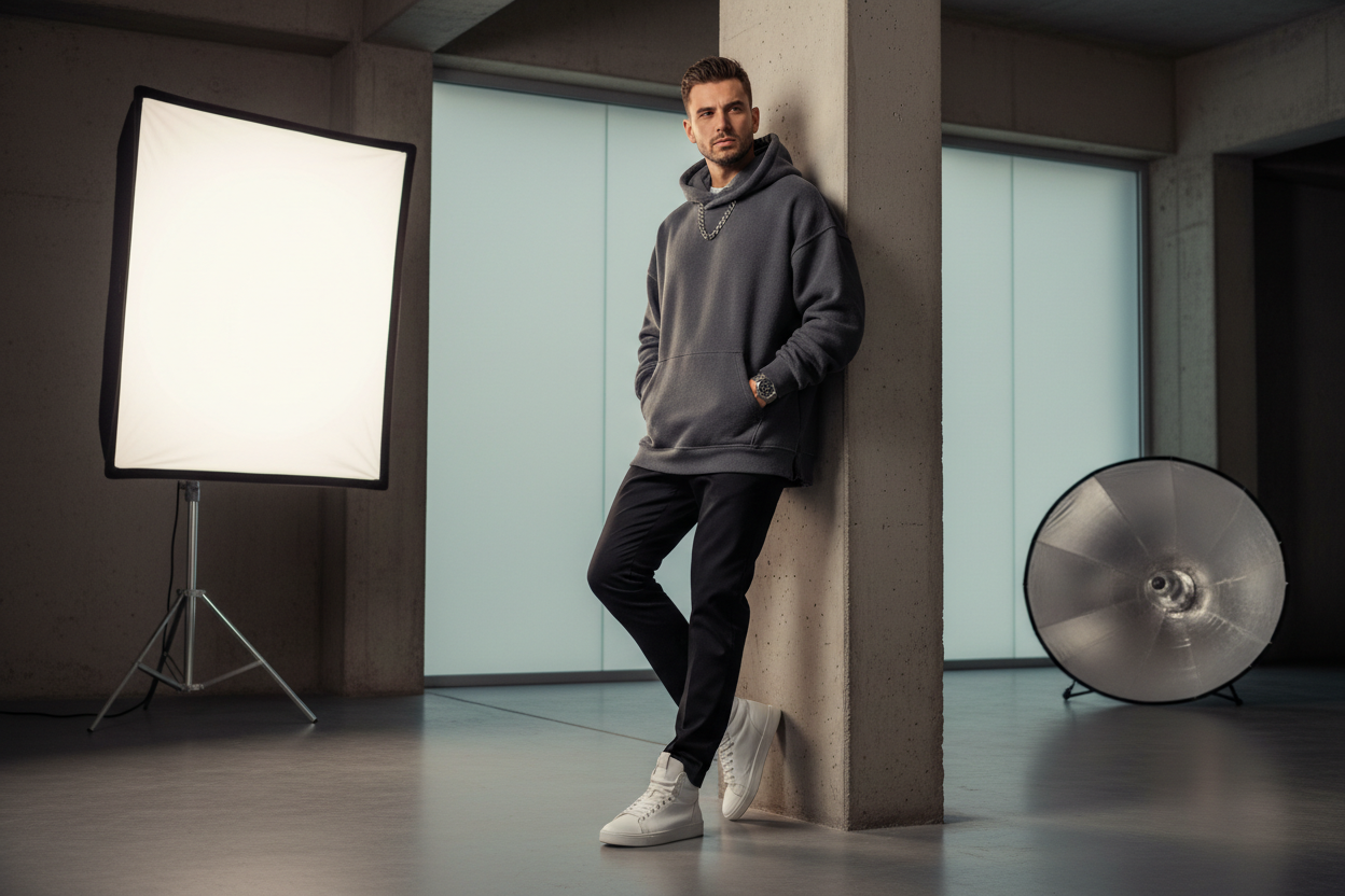 Fashion hero image of man in hoodie